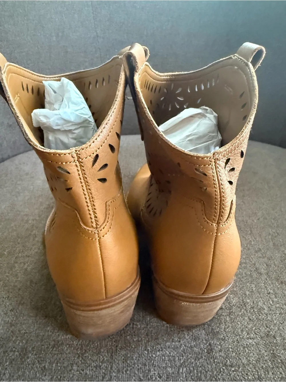 Marc Fisher Leather Cutout Ankle Booties in Tan